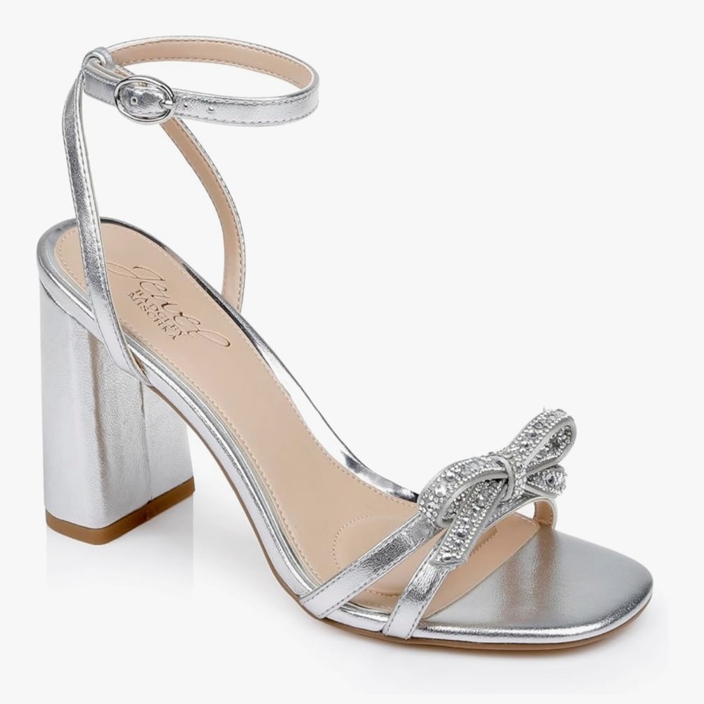 Badgley Mischka Hillary Block Heel Sandal with Rhinestone Bow